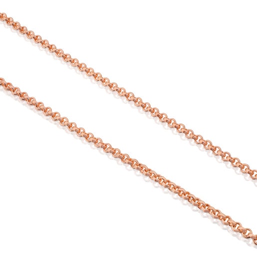 Mittellange Halskette Hand aus rosa Vermeil-Silber, 50 cm lang.