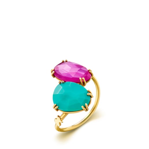 Gold Miamix Ring with Ruby and Turquoise