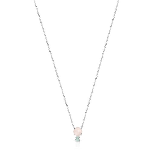 Mini Color Necklace in Silver with Pink Quartz and Amazonite