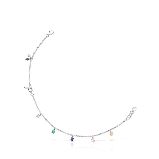 Mini Color Anklet in Silver with Gemstones and Pearl