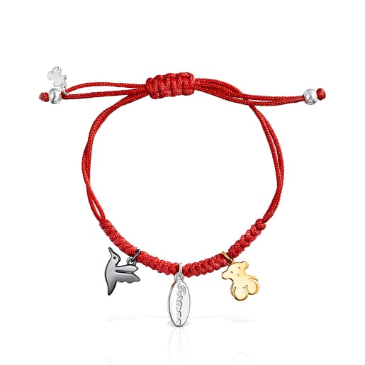 Pulsera TOUS Good Vibes motivos con cordón rojo