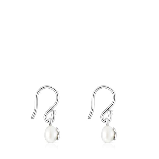 Short Silver and Pearl Icon Pearl Earrings