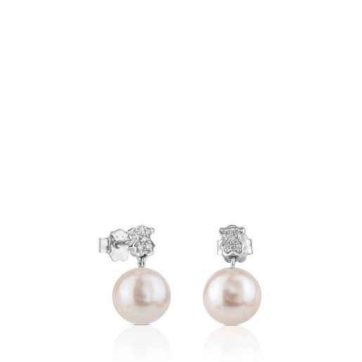 White TOUS Gold Puppies Earrings with Diamond and Pearls Bear motifs