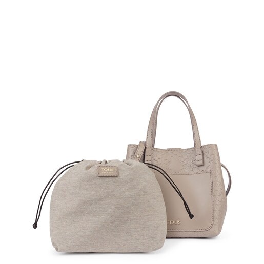 Small taupe colored Leather Mossaic Tote bag