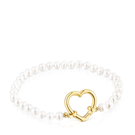 Pulsera Hold coraz n de Oro y Perlas TOUS