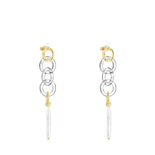 Long Gold Luz Earrings with Crystal and Pearl