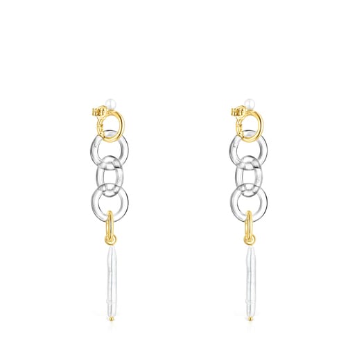 Long Gold Luz Earrings with Crystal and Pearl