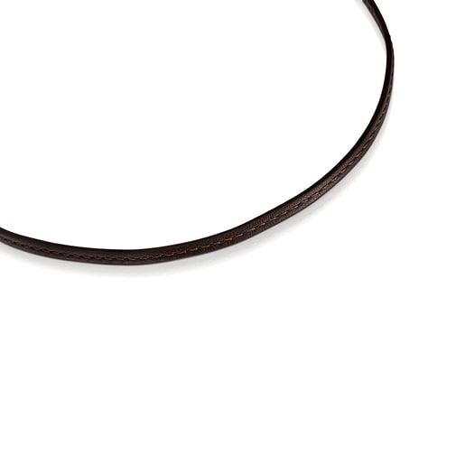 Hold Gold heart and brown Leather Necklace | TOUS