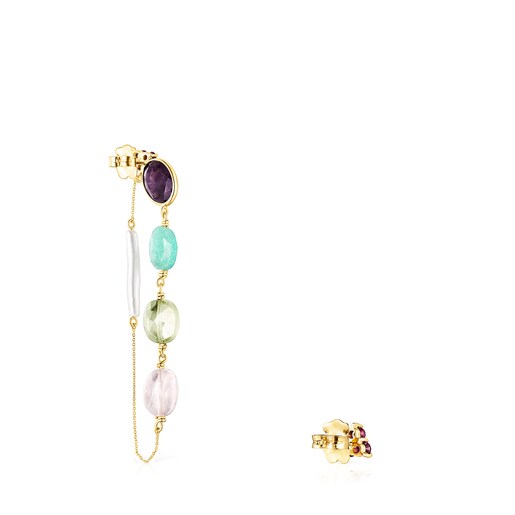 Short/long Gold Luz Earrings with Gemstones and Pearl