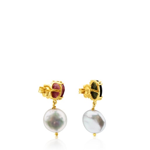 Pendientes ATELIER Precious Gemstones de oro con turmalinas y perlas cultivadas