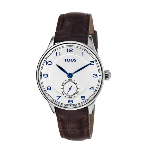 Steel Corintho Watch with brown Leather strap