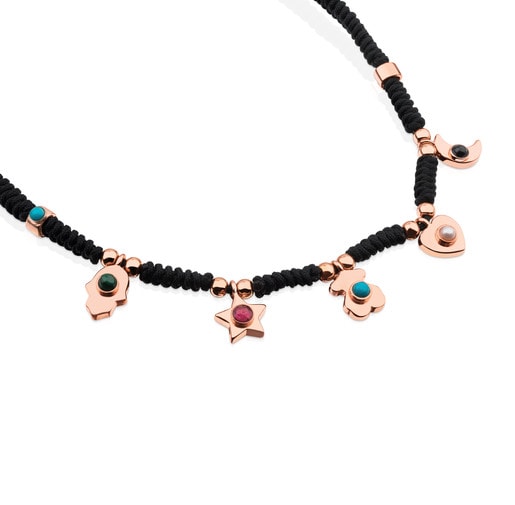 Rose Vermeil Silver Super Power Necklace with Cord and Gemstones