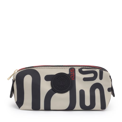 Trousse Doromy moyenne beige et fuchsia