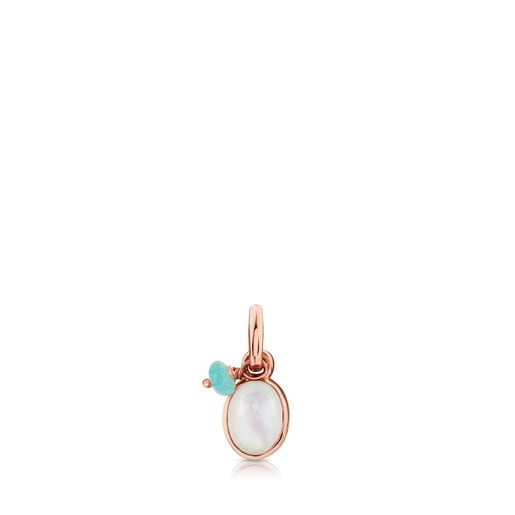 Rose Vermeil Silver Tiny Pendant with Mother-of-Pearl and Amazonite