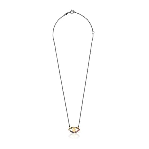 Collier TOUS Good Vibes œil en Argent Vermeil, Argent Dark Silver et Pierres précieuses