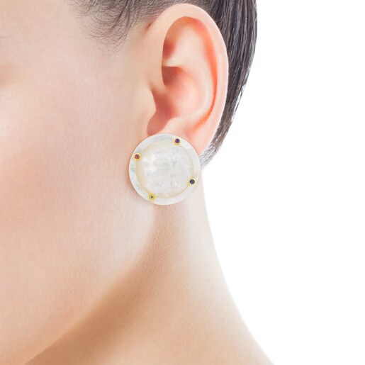 Ciel Earrings in Gold with Gems and Mother-of-Pearl