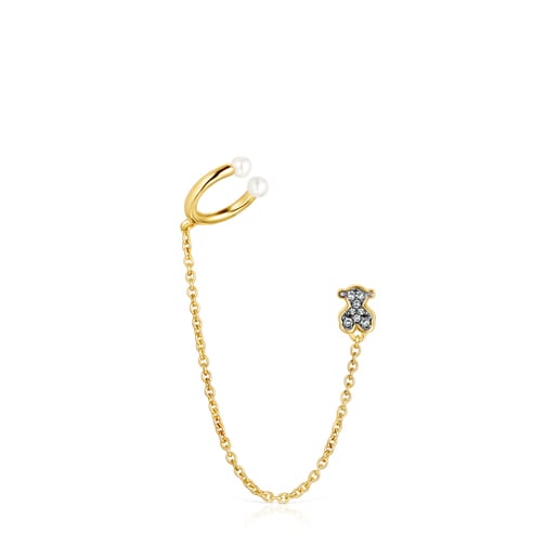 Nocturne 1/2 Earring in Silver Vermeil with Diamonds and Pearl
