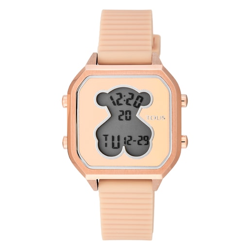 Uhr D-Bear Teen aus rosafarbenem IP-Stahl mit hautfarbenem Silikon-Armband