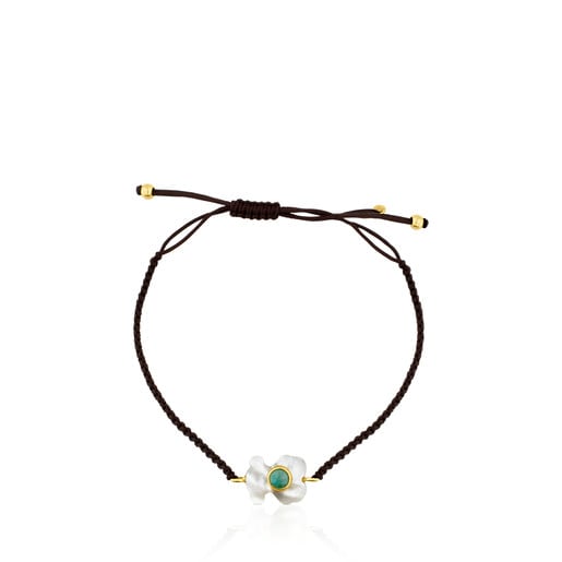Gold Super Power Bracelet with Cord, Mother-of-pearl and Amazonite