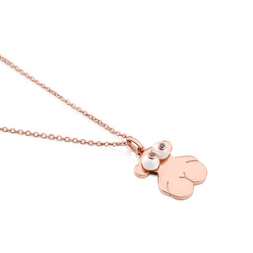 Pink Vermeil Silver Face Necklace with Peal and Spinel