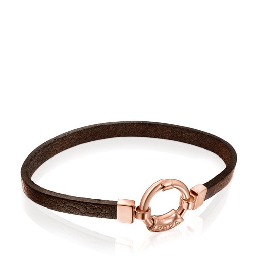 TOUS Papa Bracelet in Rose Silver Vermeil and brown Leather