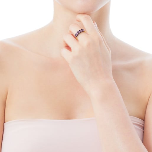 ATELIER Titanium Ring with Gold and Amethysts