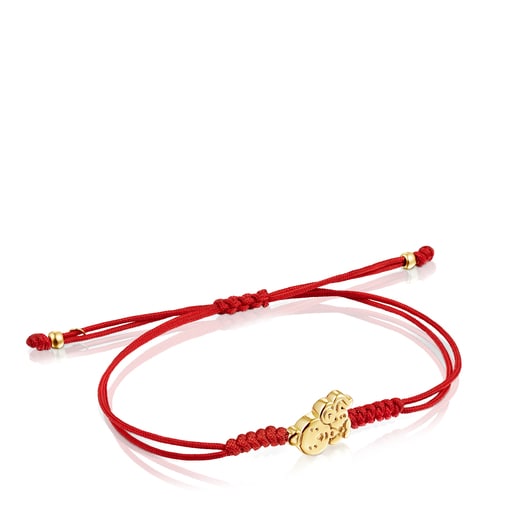 Bracelet Chinese Horoscope coq en Or et Cordon rouge