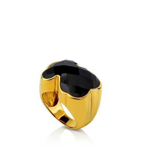 Vermeil Silver Color Ring with faceted Onyx