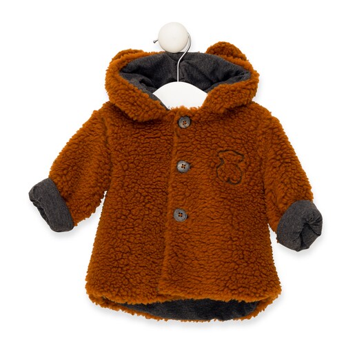 Abrigo con capucha en pelo corto Print Naranja